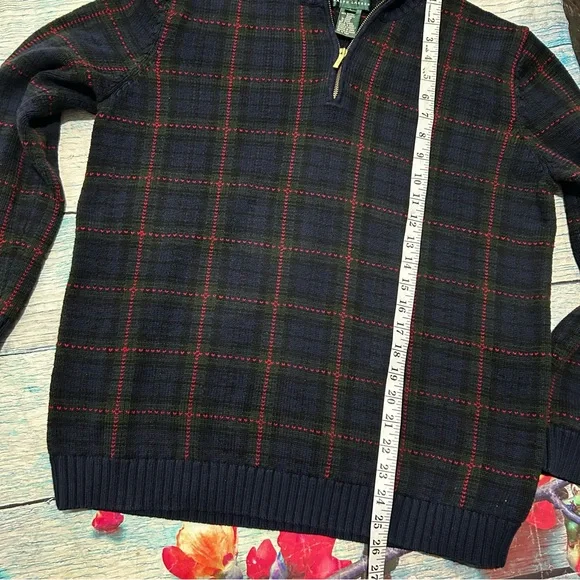 Lauren Ralph Lauren Men Sweater Blue Plaid 1/4 Zip Cotton Size L - Picture 8 of 8